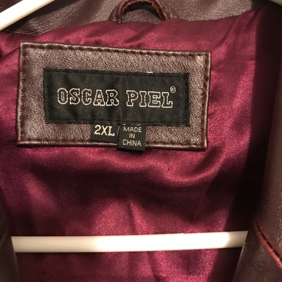 Vintage 90s Women Oscar Piel Dark Burgundy Genuine 100% Leather Jacket Coat 2XL - Picture 3 of 13